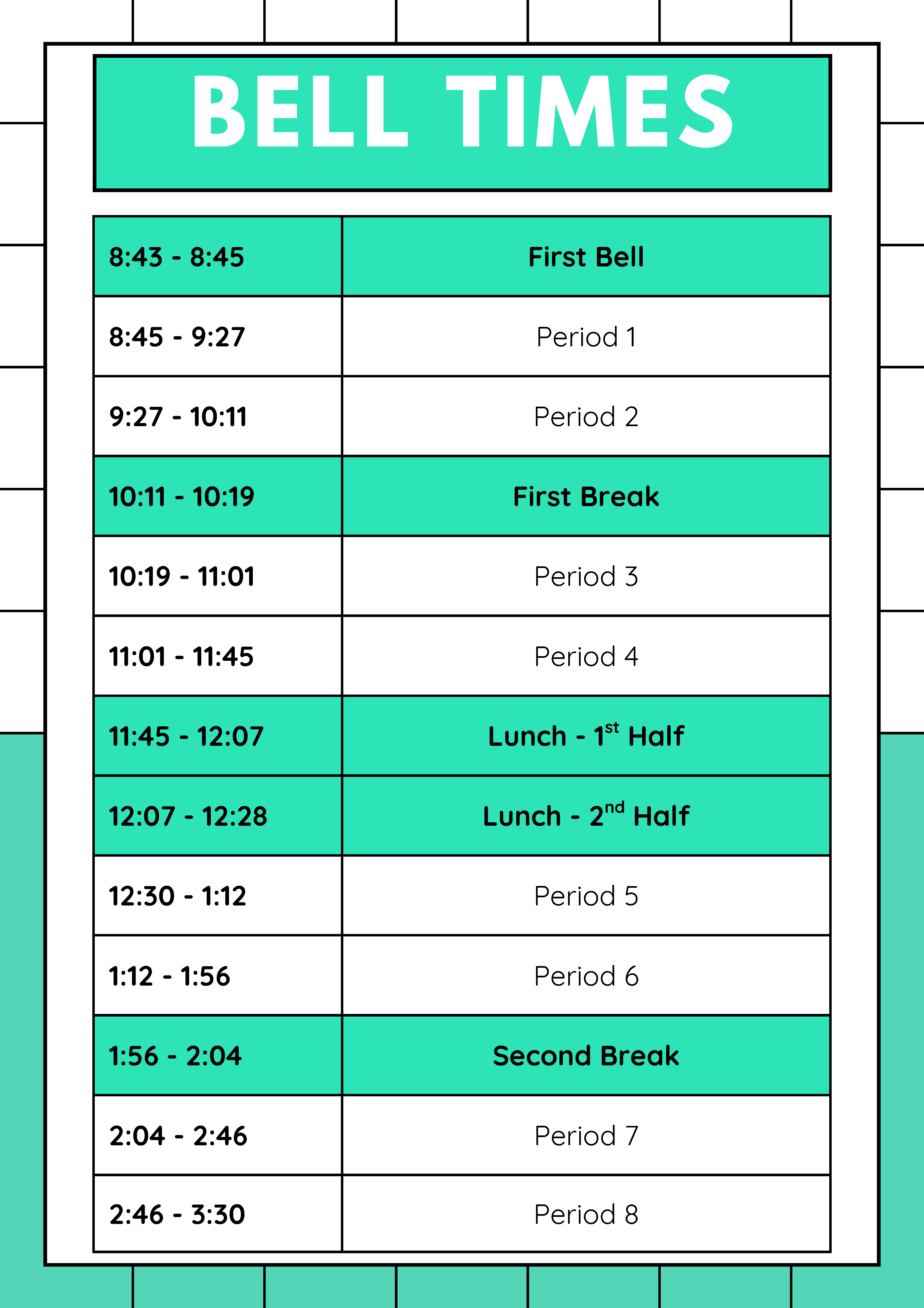 2026 27 GPV Bell Times